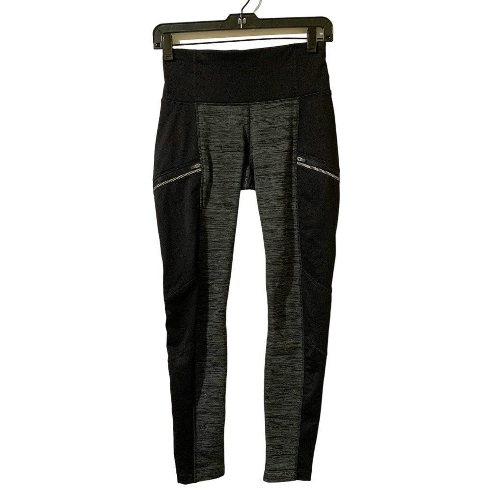 Athleta Size XS Polartec Peak Leggings Fleece Lined Zip Pockets Black Gray